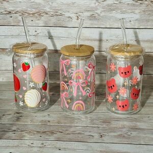 Strawberry and Bear Glass Jars with Bamboo Lids
